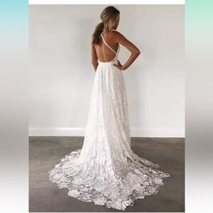 Halter lace beach wedding dress
